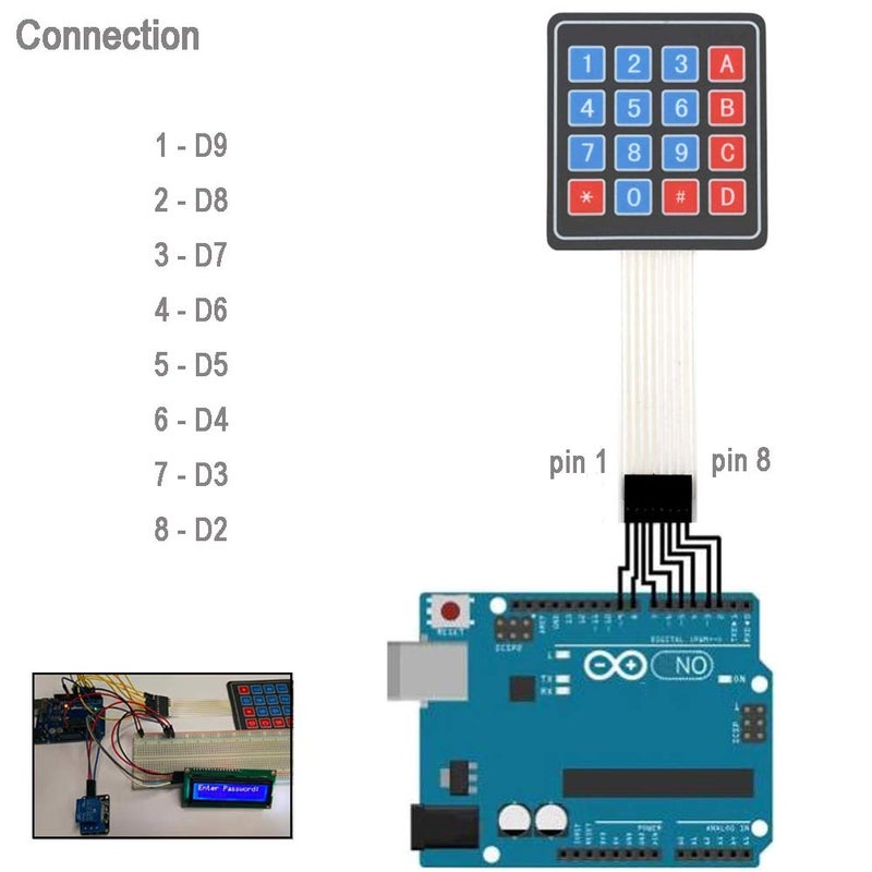 DIYmalls 4x4 Keypad 16 Key Matrix Array Membrane Switch 8pin Keyboard for Arduino ESP32 (Pack of 5) - Image 3